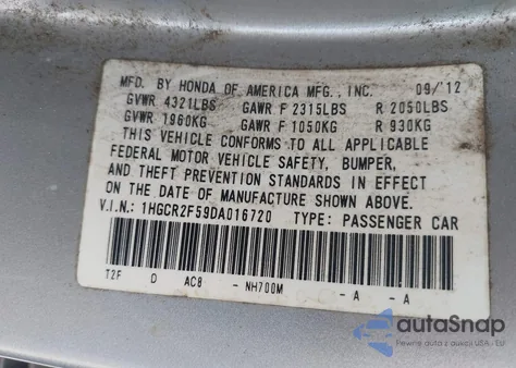 2013 Honda Accord Sport z USA, uszkodzony, nr VIN 1HGCR2F59DA016720